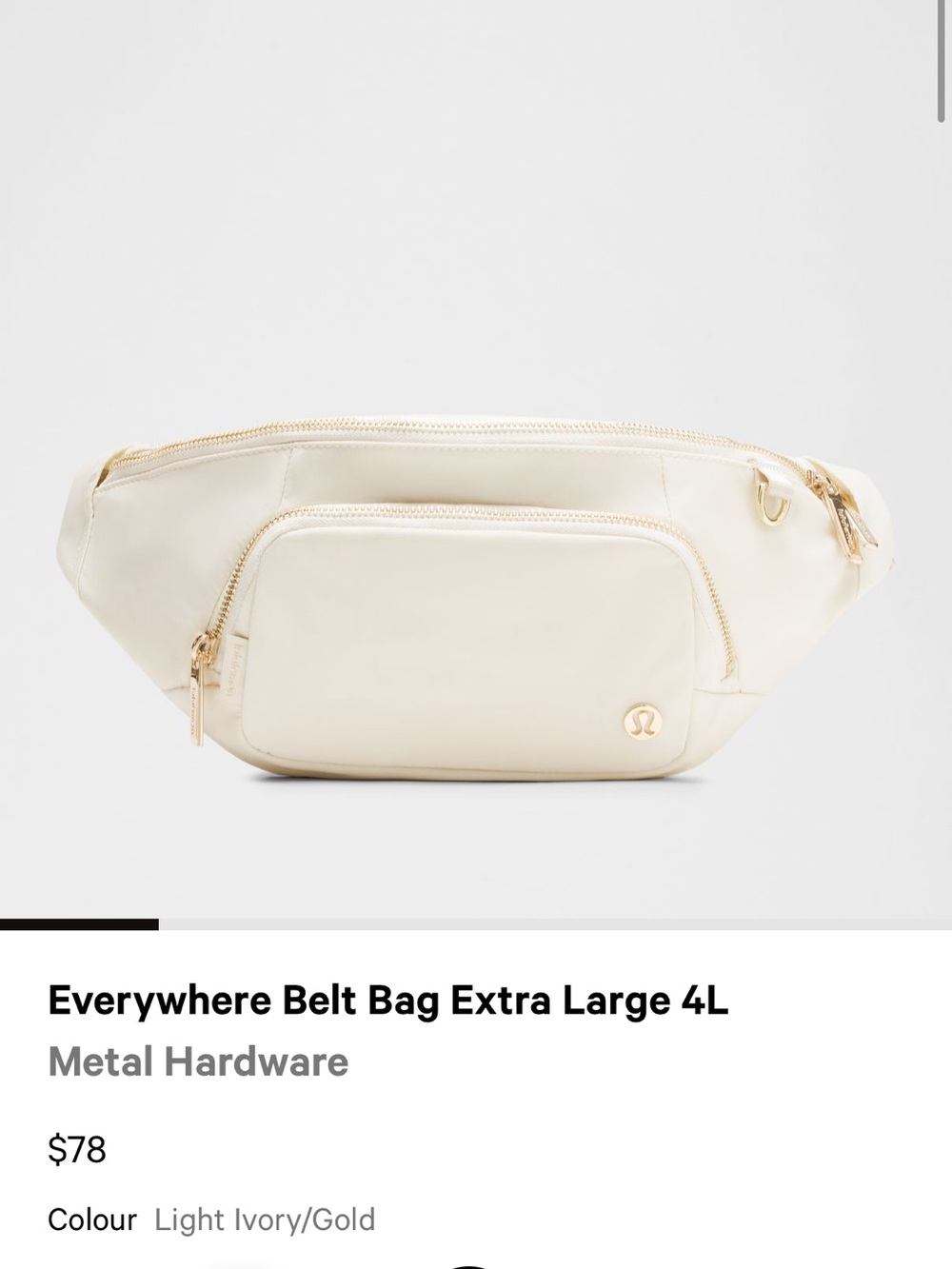 lululemon Everywhere Belt Bag Extra Large 4L in Light Ivory with Gold Hardware